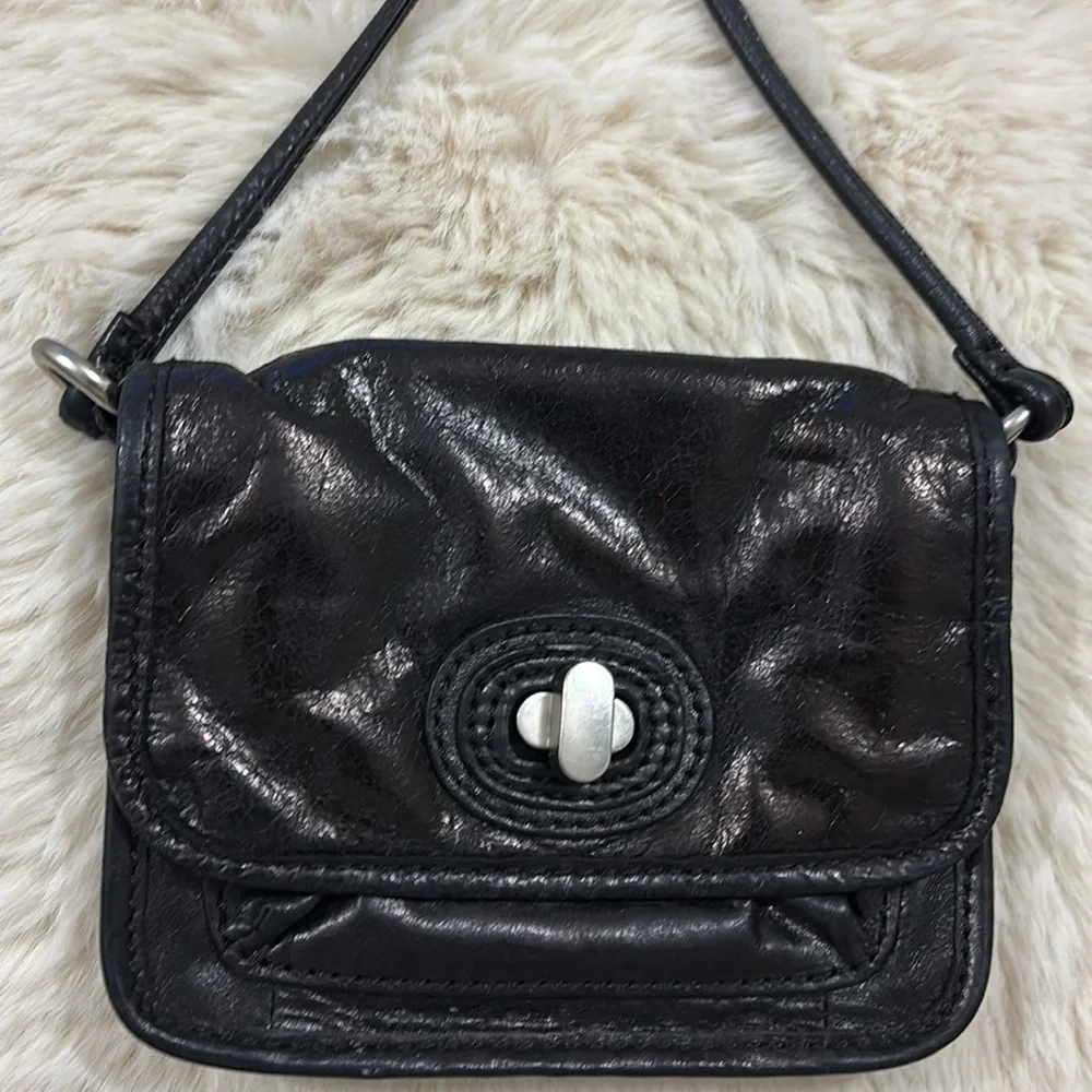 Vintage Fossil‎ Black Leather Crossbody Purse Bag Small Strap Compartments